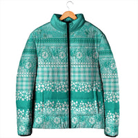 Hawaiian Hibiscus Honu Padded Jacket Turquoise Mele Kalikimaka Palaka Spirit - Polynesian Pride