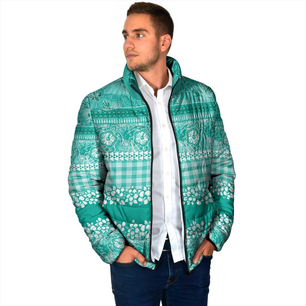 Hawaiian Hibiscus Honu Padded Jacket Turquoise Mele Kalikimaka Palaka Spirit - Polynesian Pride