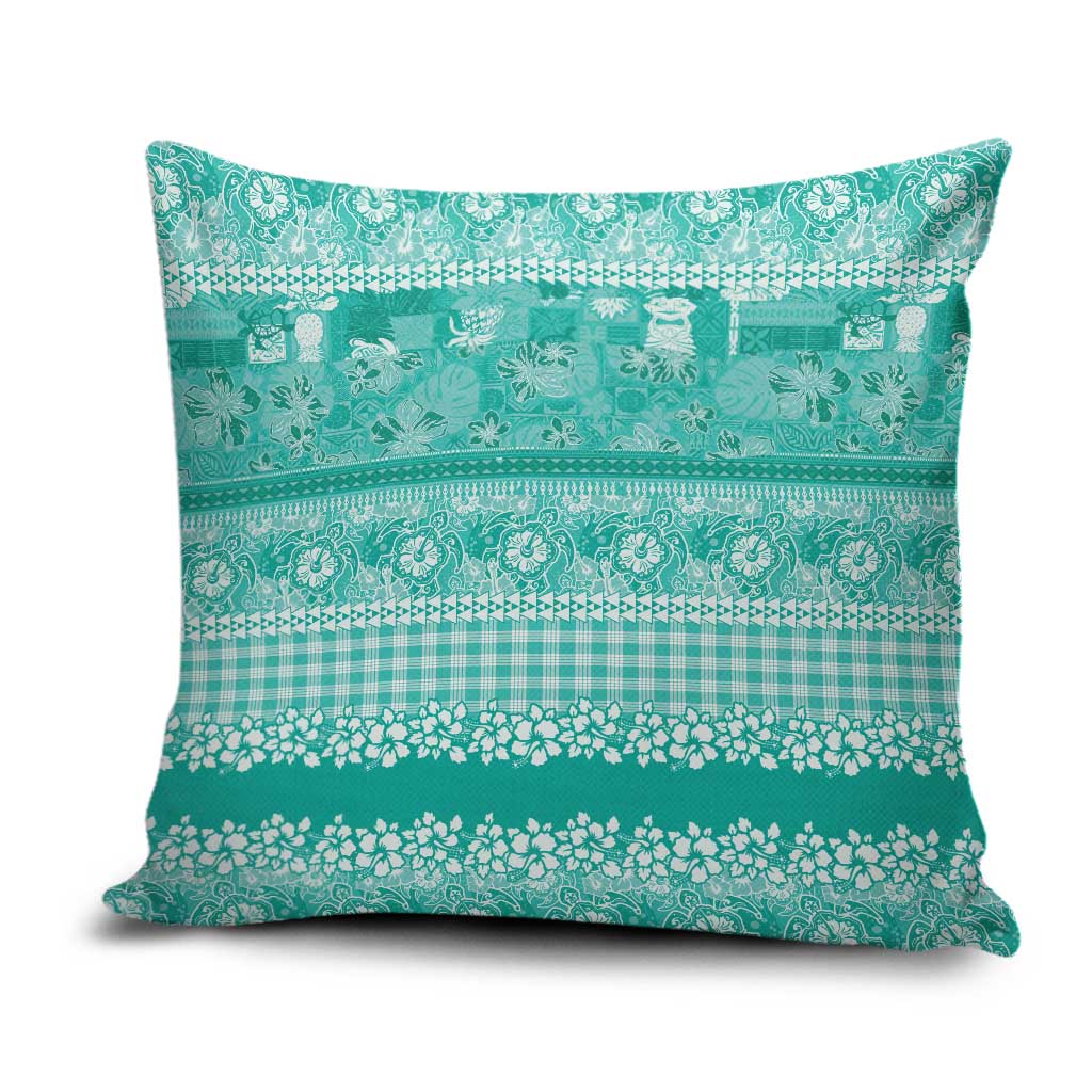 Hawaiian Hibiscus Honu Pillow Cover Turquoise Mele Kalikimaka Palaka Spirit - Polynesian Pride