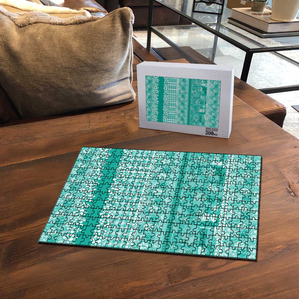 Hawaiian Hibiscus Honu Puzzle Turquoise Mele Kalikimaka Palaka Spirit - Polynesian Pride