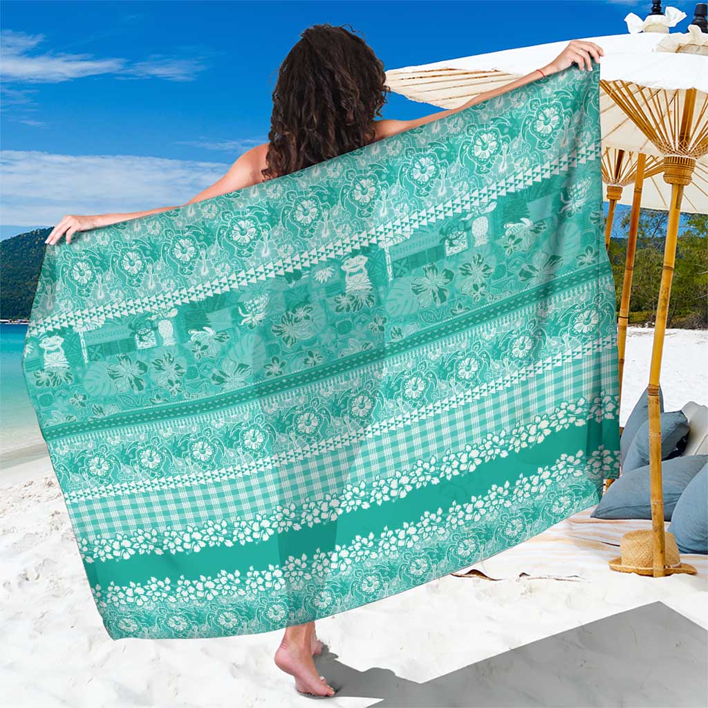 Hawaiian Hibiscus Honu Sarong Turquoise Mele Kalikimaka Palaka Spirit - Polynesian Pride