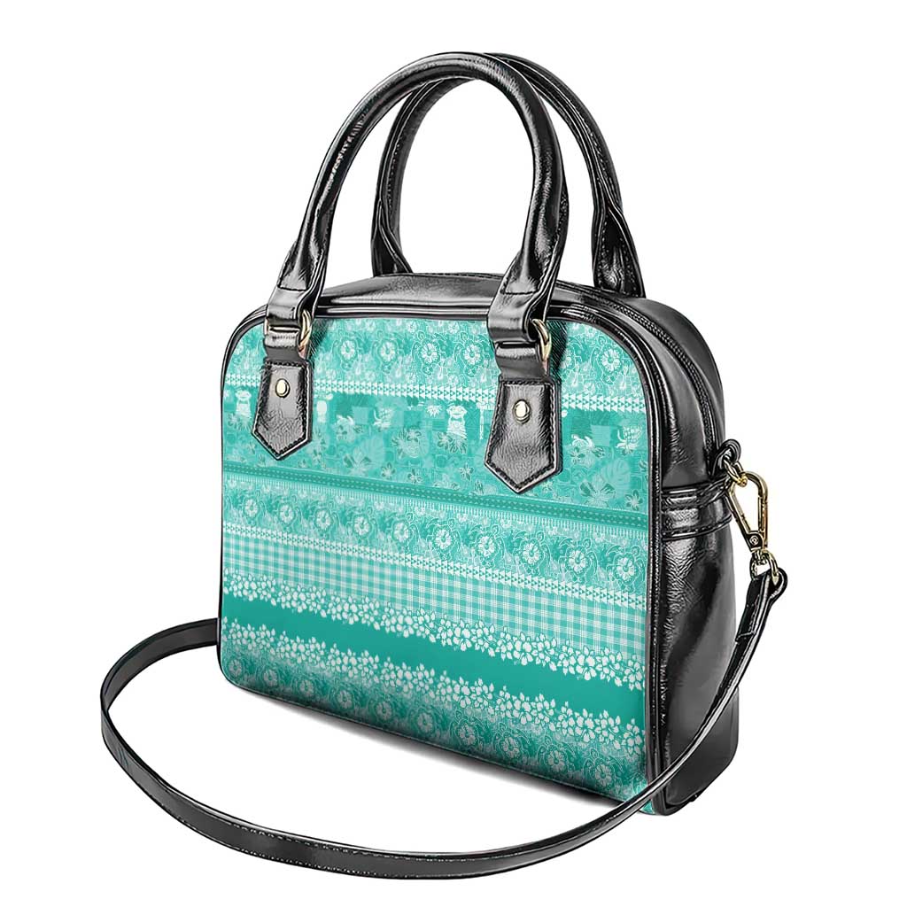 Hawaiian Hibiscus Honu Shoulder Handbag Turquoise Mele Kalikimaka Palaka Spirit - Polynesian Pride