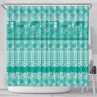 Hawaiian Hibiscus Honu Shower Curtain Turquoise Mele Kalikimaka Palaka Spirit - Polynesian Pride
