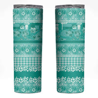 Hawaiian Hibiscus Honu Skinny Tumbler Turquoise Mele Kalikimaka Palaka Spirit - Polynesian Pride