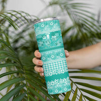 Hawaiian Hibiscus Honu Skinny Tumbler Turquoise Mele Kalikimaka Palaka Spirit - Polynesian Pride