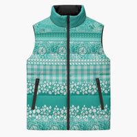 Hawaiian Hibiscus Honu Sleeveless Puffer Jacket Turquoise Mele Kalikimaka Palaka Spirit - Polynesian Pride