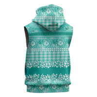 Hawaiian Hibiscus Honu Sleeveless Zip Hoodie Turquoise Mele Kalikimaka Palaka Spirit - Polynesian Pride