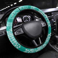 Hawaiian Hibiscus Honu Steering Wheel Cover Turquoise Mele Kalikimaka Palaka Spirit - Polynesian Pride