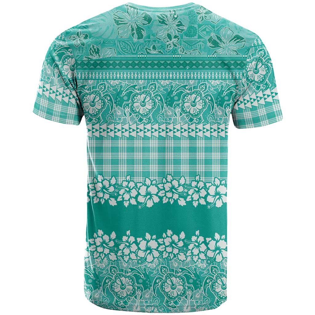 Hawaiian Hibiscus Honu T Shirt Turquoise Mele Kalikimaka Palaka Spirit - Polynesian Pride