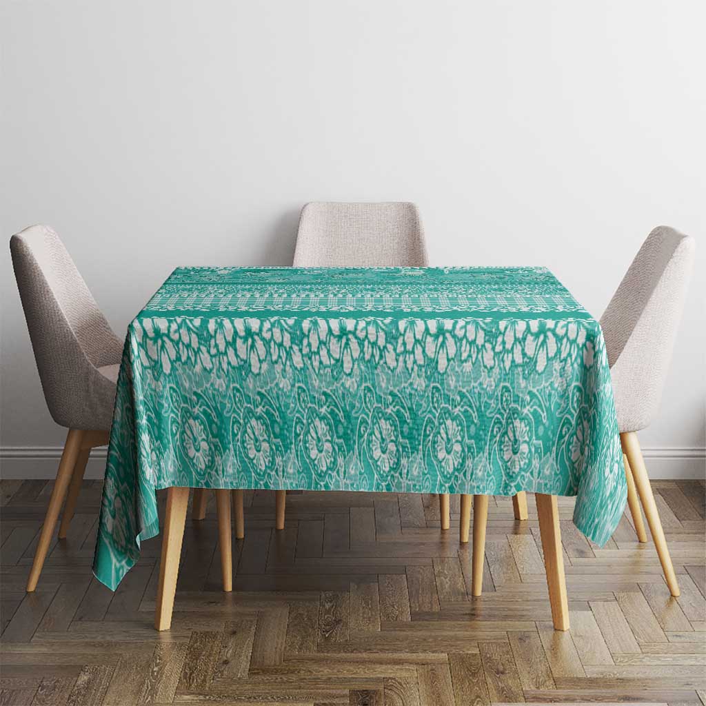 Hawaiian Hibiscus Honu Tablecloth Turquoise Mele Kalikimaka Palaka Spirit - Polynesian Pride