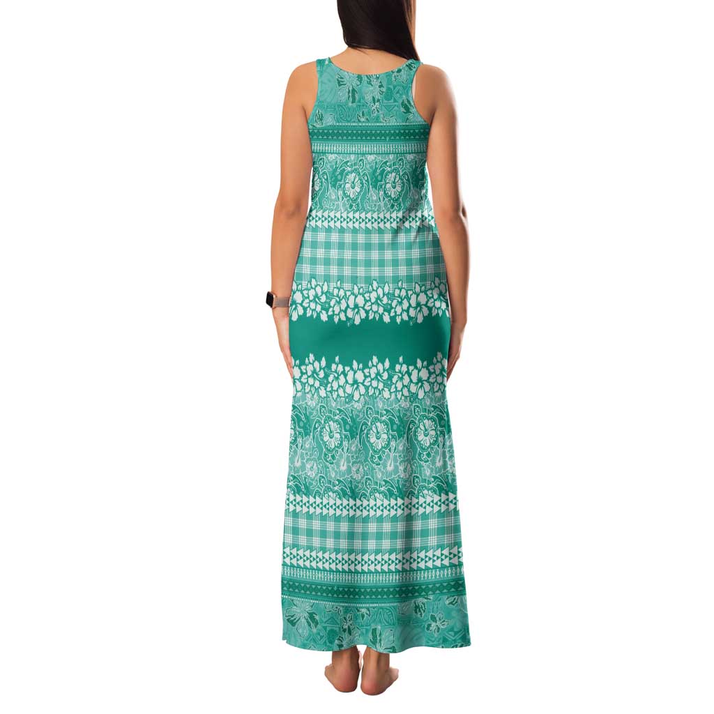 Hawaiian Hibiscus Honu Tank Maxi Dress Turquoise Mele Kalikimaka Palaka Spirit - Polynesian Pride