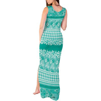 Hawaiian Hibiscus Honu Tank Maxi Dress Turquoise Mele Kalikimaka Palaka Spirit - Polynesian Pride