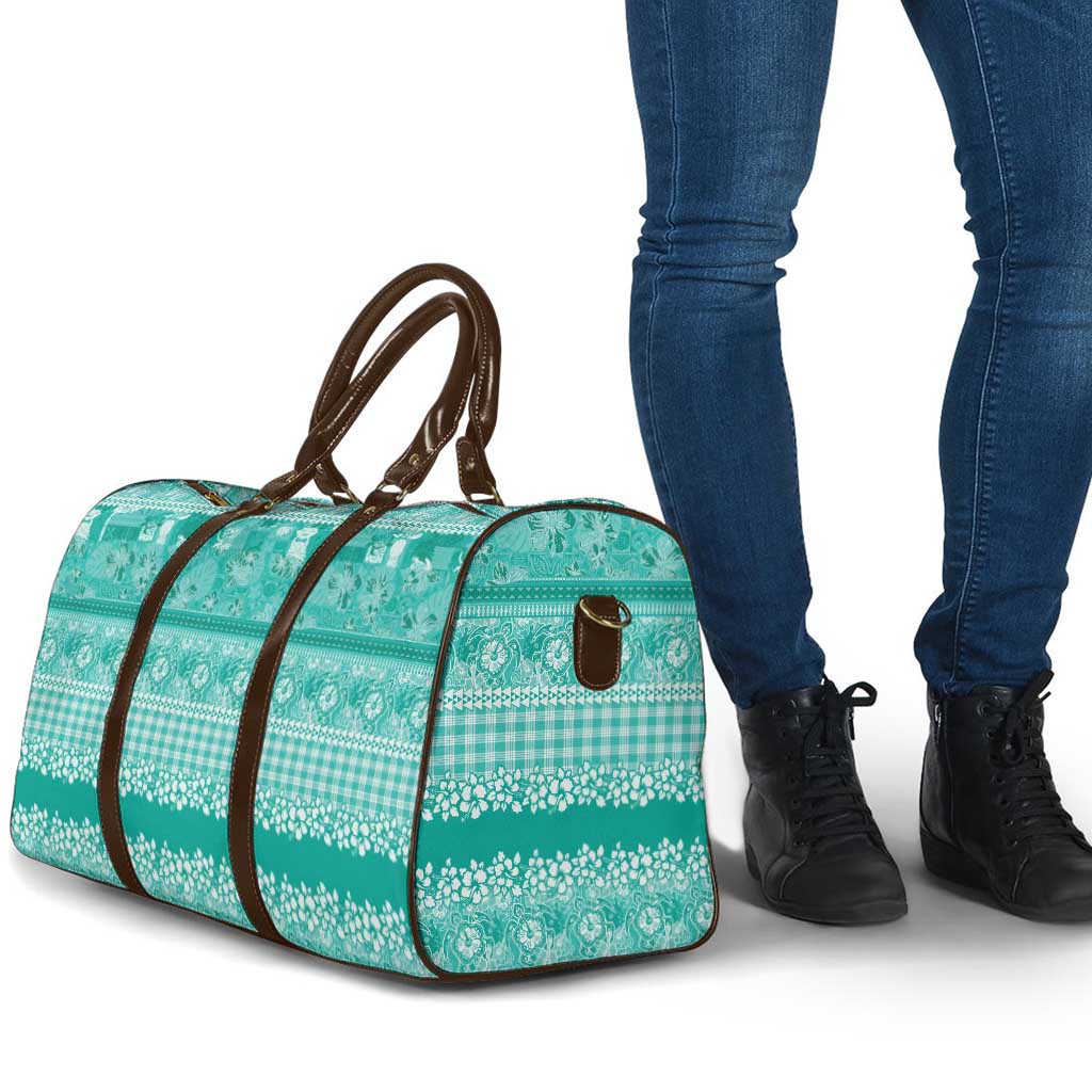 Hawaiian Hibiscus Honu Travel Bag Turquoise Mele Kalikimaka Palaka Spirit - Polynesian Pride