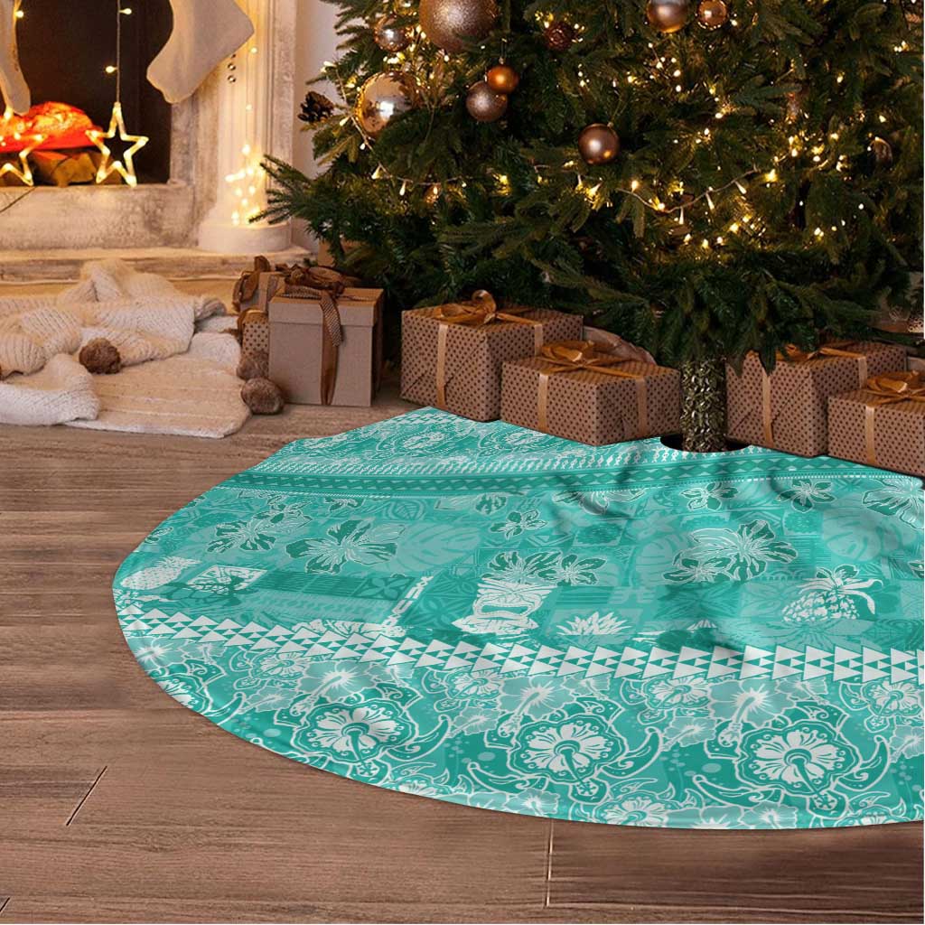 Hawaiian Hibiscus Honu Tree Skirt Turquoise Mele Kalikimaka Palaka Spirit - Polynesian Pride
