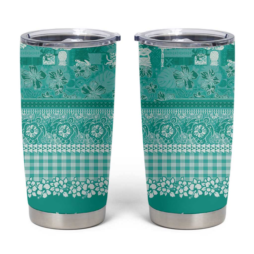 Hawaiian Hibiscus Honu Tumbler Cup Turquoise Mele Kalikimaka Palaka Spirit - Polynesian Pride
