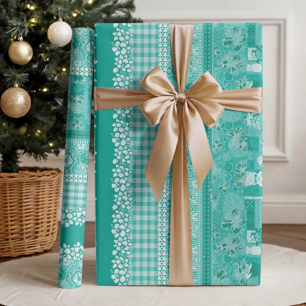 Hawaiian Hibiscus Honu Wrapping Paper Turquoise Mele Kalikimaka Palaka Spirit - Polynesian Pride