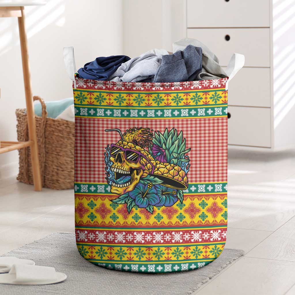 Hawaiian Pineapples Skull Laundry Basket Mele Kalikimaka Palaka Quilt Pattern - Polynesian Pride