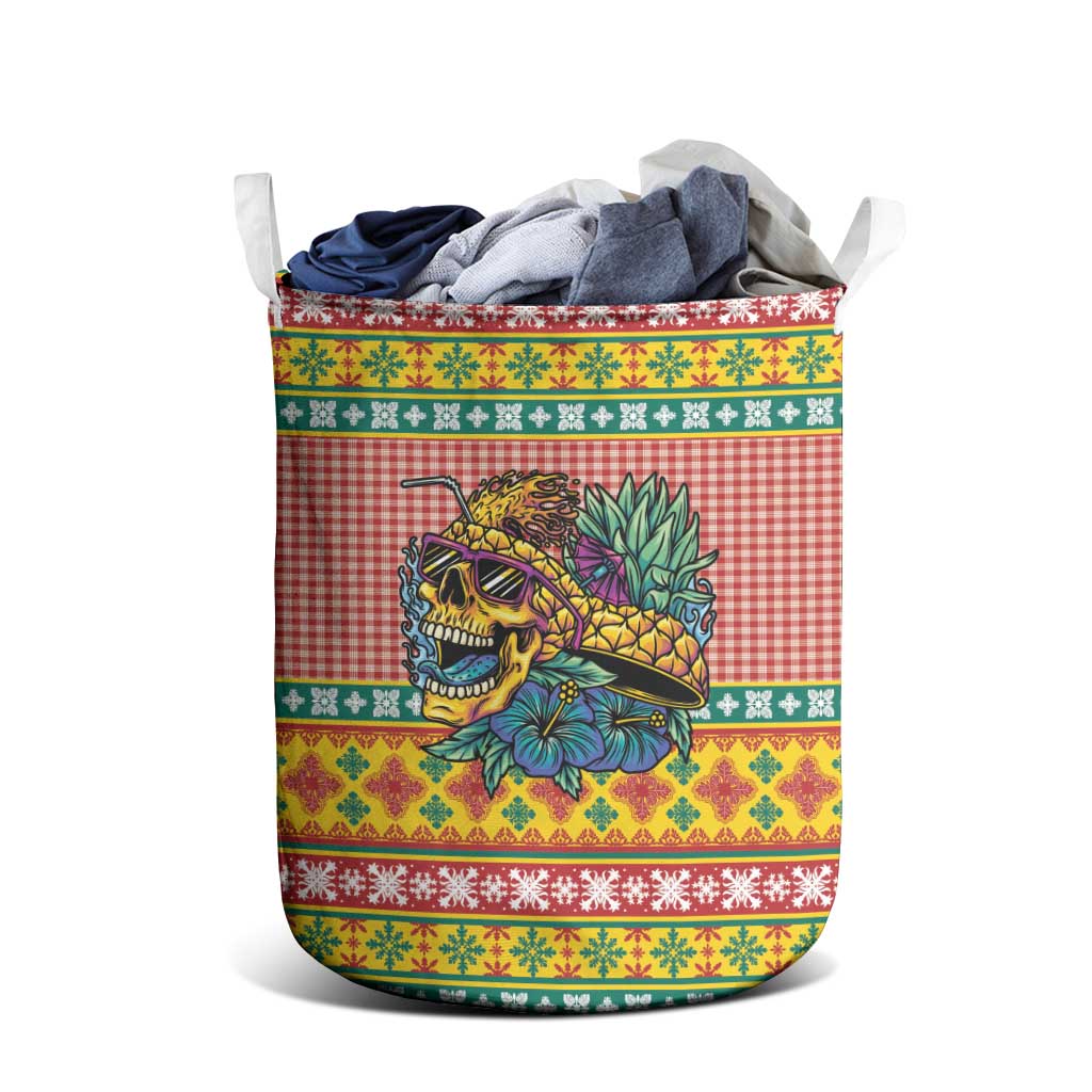 Hawaiian Pineapples Skull Laundry Basket Mele Kalikimaka Palaka Quilt Pattern - Polynesian Pride