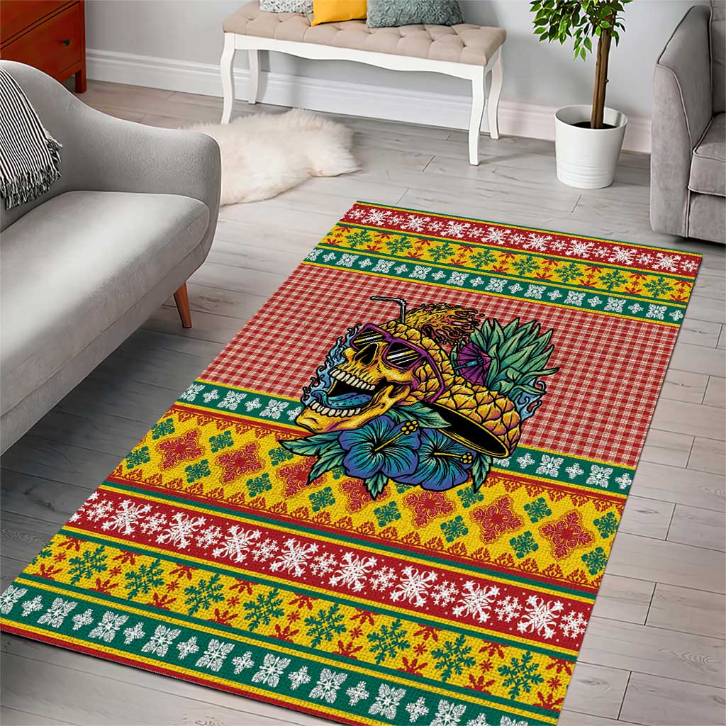 Hawaiian Pineapples Skull Area Rug Mele Kalikimaka Palaka Quilt Pattern - Polynesian Pride