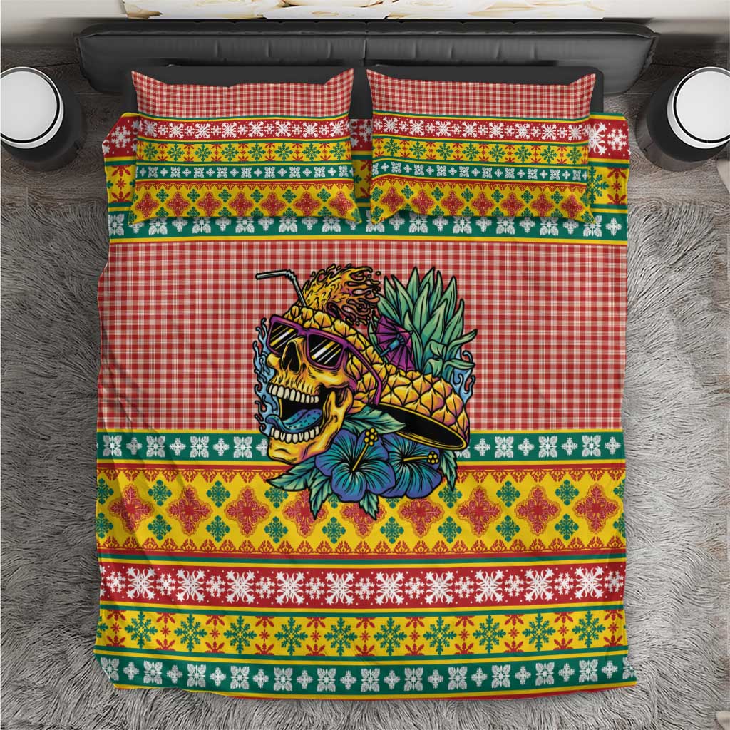 Hawaiian Pineapples Skull Bedding Set Mele Kalikimaka Palaka Quilt Pattern - Polynesian Pride