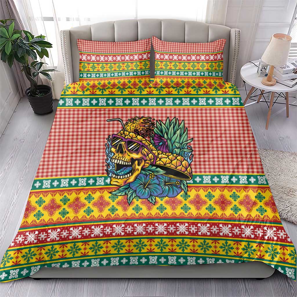 Hawaiian Pineapples Skull Bedding Set Mele Kalikimaka Palaka Quilt Pattern - Polynesian Pride