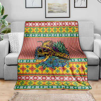 Hawaiian Pineapples Skull Blanket Mele Kalikimaka Palaka Quilt Pattern - Polynesian Pride