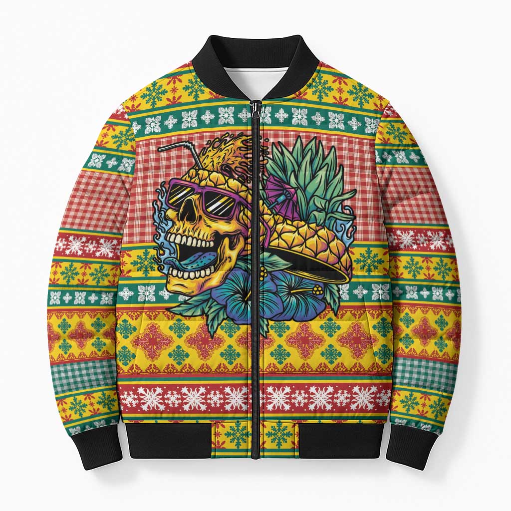 Hawaiian Pineapples Skull Bomber Puffer Jacket Mele Kalikimaka Palaka Quilt Pattern - Polynesian Pride