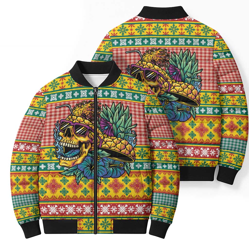 Hawaiian Pineapples Skull Bomber Puffer Jacket Mele Kalikimaka Palaka Quilt Pattern - Polynesian Pride