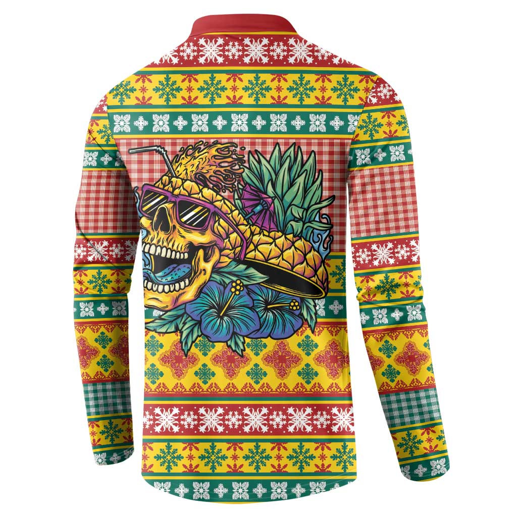 Hawaiian Pineapples Skull Button Sweatshirt Mele Kalikimaka Palaka Quilt Pattern - Polynesian Pride
