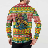 Hawaiian Pineapples Skull Button Sweatshirt Mele Kalikimaka Palaka Quilt Pattern - Polynesian Pride