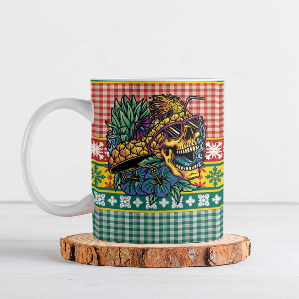 Hawaiian Pineapples Skull Ceramic Mug Mele Kalikimaka Palaka Quilt Pattern - Polynesian Pride