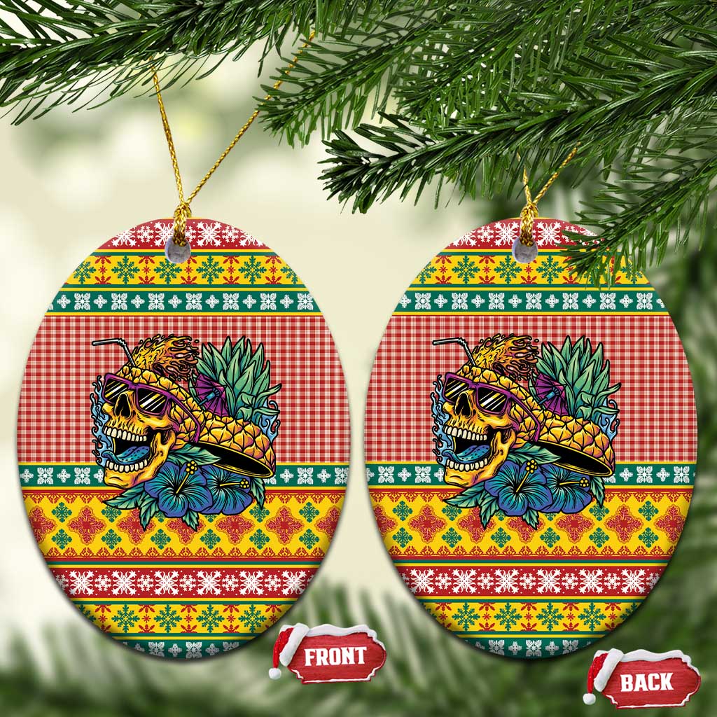 Hawaiian Pineapples Skull Ceramic Ornament Mele Kalikimaka Palaka Quilt Pattern - Polynesian Pride