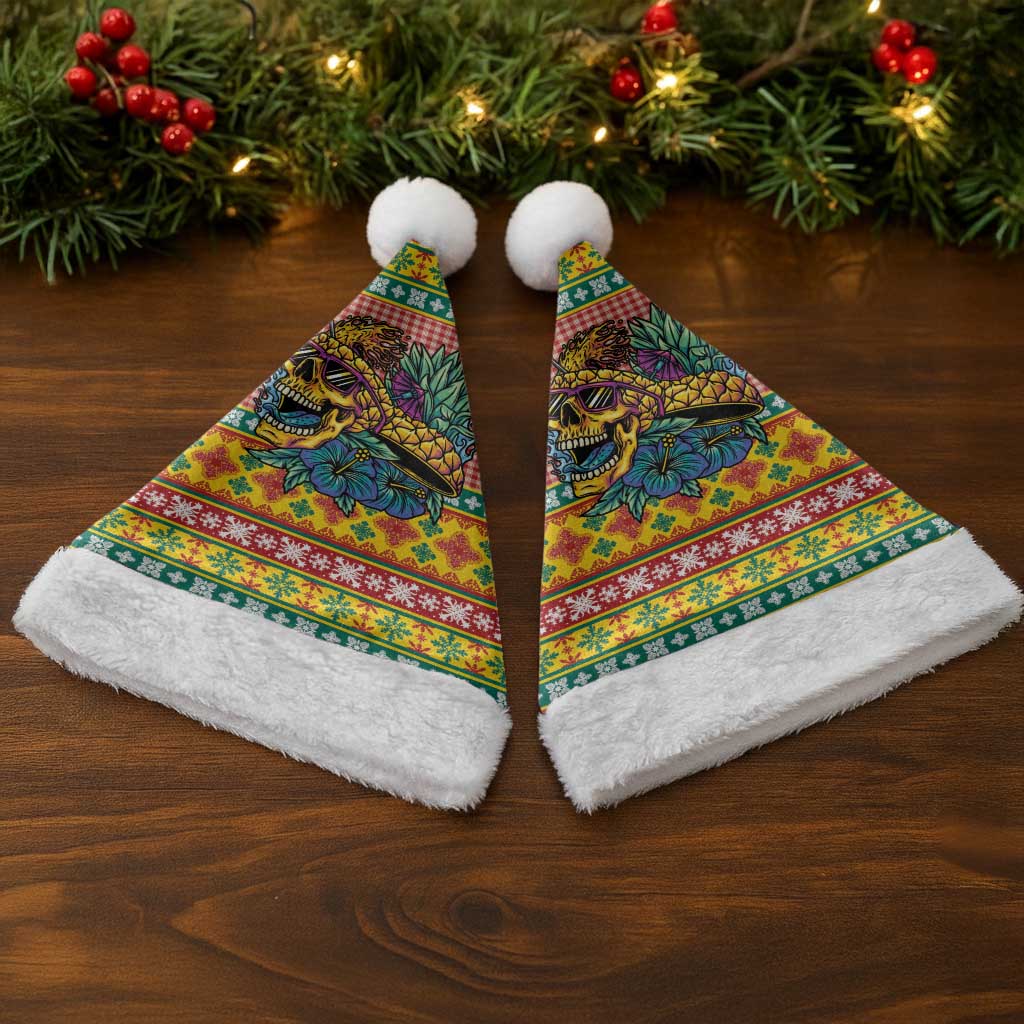 Hawaiian Pineapples Skull Christmas Santa Hat Mele Kalikimaka Palaka Quilt Pattern - Polynesian Pride