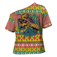 Hawaiian Pineapples Skull Cross Shoulder Shirt Mele Kalikimaka Palaka Quilt Pattern - Polynesian Pride