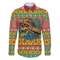 Hawaiian Pineapples Skull Family Matching Off Shoulder Short Dress and Hawaiian Shirt Mele Kalikimaka Palaka Quilt Pattern - Polynesian Pride