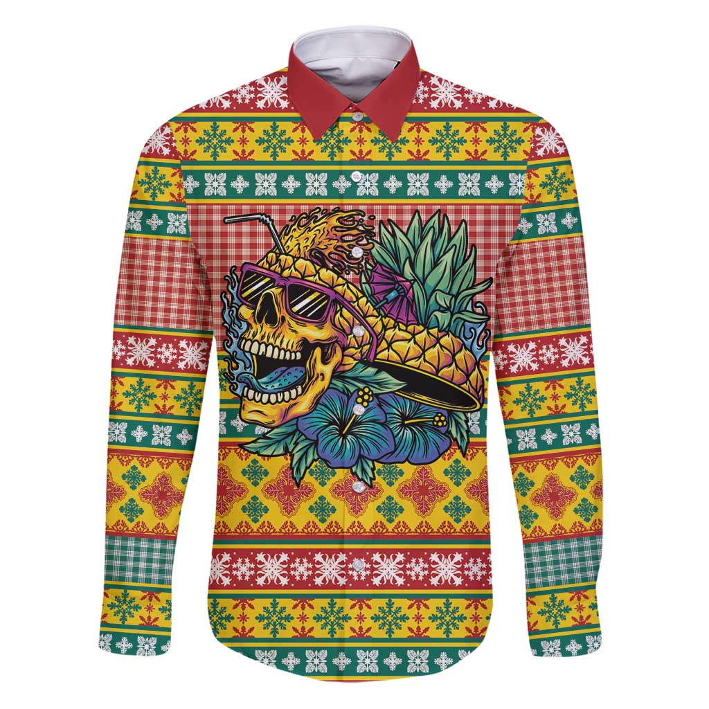 Hawaiian Pineapples Skull Family Matching Puletasi and Hawaiian Shirt Mele Kalikimaka Palaka Quilt Pattern - Polynesian Pride