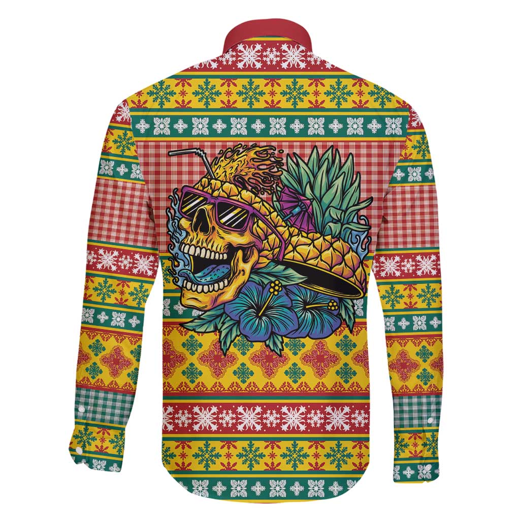 Hawaiian Pineapples Skull Family Matching Puletasi and Hawaiian Shirt Mele Kalikimaka Palaka Quilt Pattern - Polynesian Pride