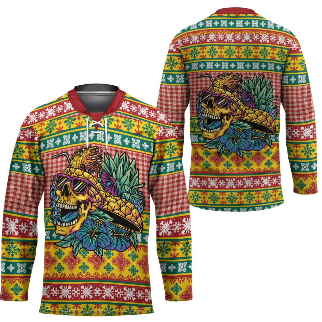 Hawaiian Pineapples Skull Hockey Jersey Mele Kalikimaka Palaka Quilt Pattern - Polynesian Pride