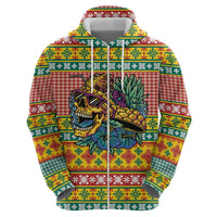 Hawaiian Pineapples Skull Hoodie Mele Kalikimaka Palaka Quilt Pattern - Polynesian Pride