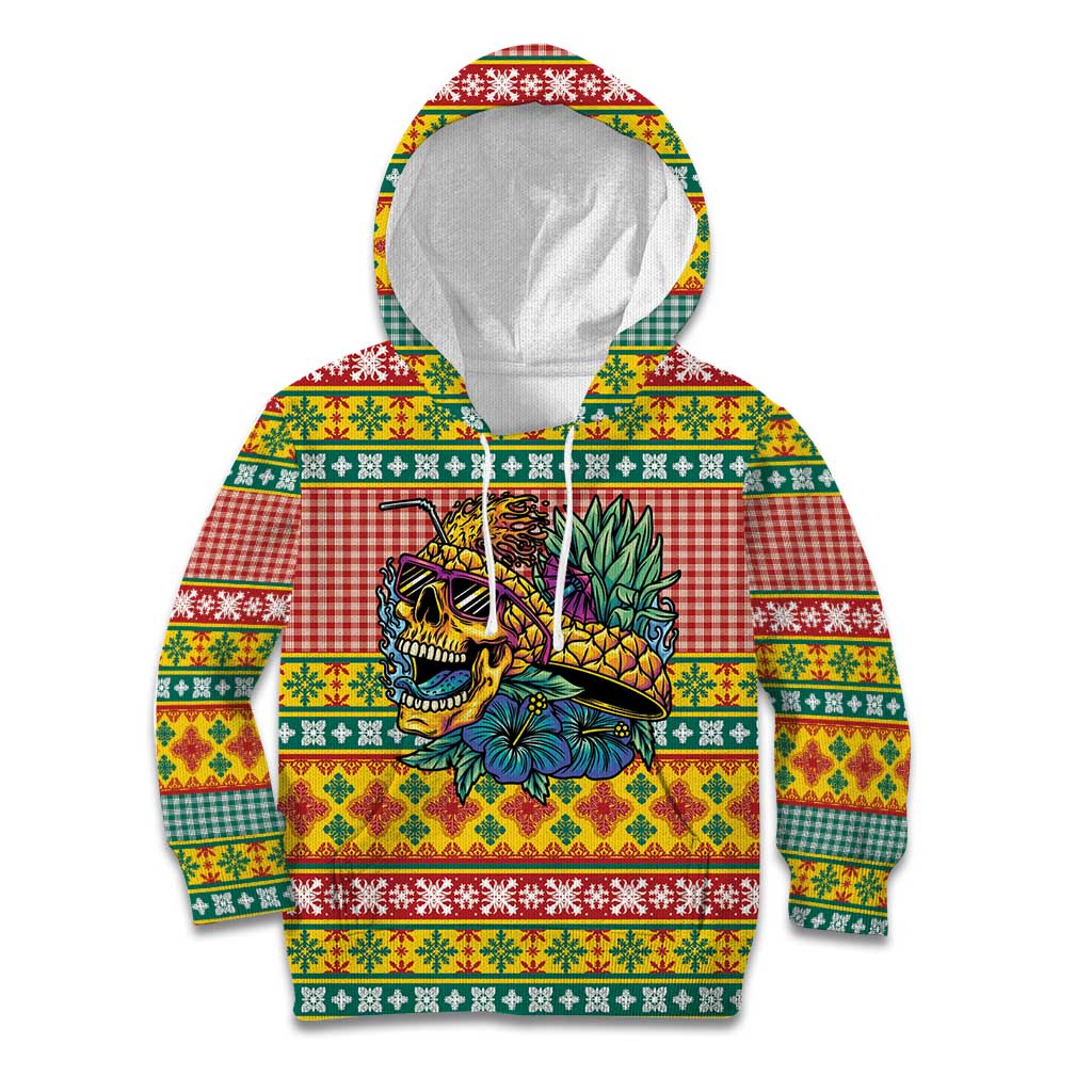 Hawaiian Pineapples Skull Kid Hoodie Mele Kalikimaka Palaka Quilt Pattern - Polynesian Pride