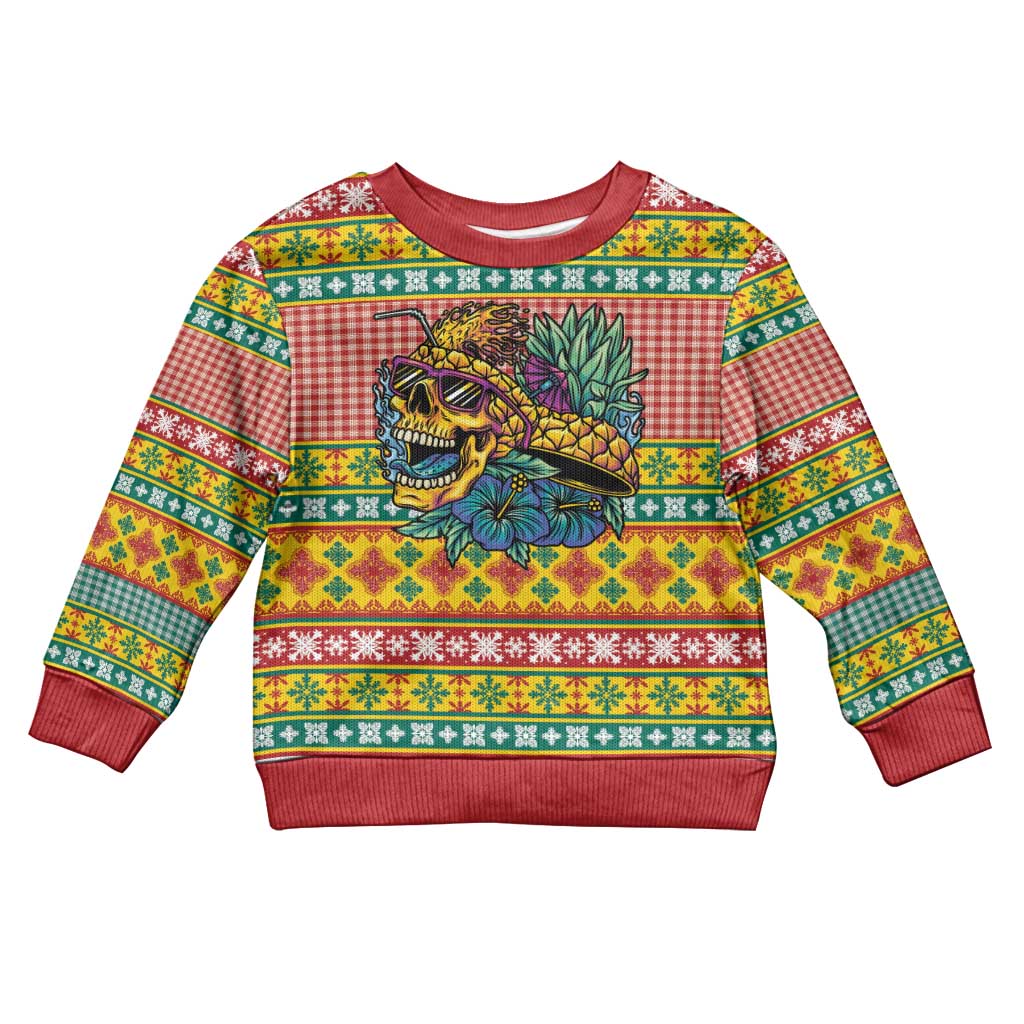 Hawaiian Pineapples Skull Kid Ugly Christmas Sweater Mele Kalikimaka Palaka Quilt Pattern - Polynesian Pride