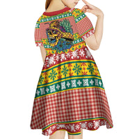 Hawaiian Pineapples Skull Kid Short Sleeve Dress Mele Kalikimaka Palaka Quilt Pattern - Polynesian Pride