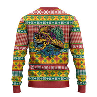 Hawaiian Pineapples Skull Ugly Christmas Sweater Mele Kalikimaka Palaka Quilt Pattern - Polynesian Pride
