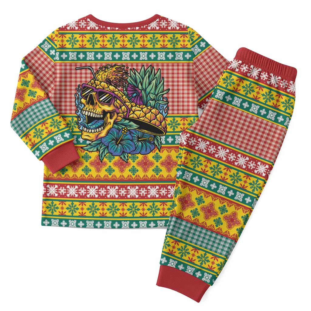 Hawaiian Pineapples Skull Christmas Pajama Set Mele Kalikimaka Palaka Quilt Pattern - Polynesian Pride