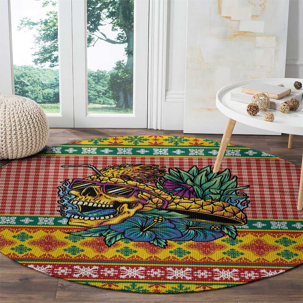 Hawaiian Pineapples Skull Round Carpet Mele Kalikimaka Palaka Quilt Pattern - Polynesian Pride
