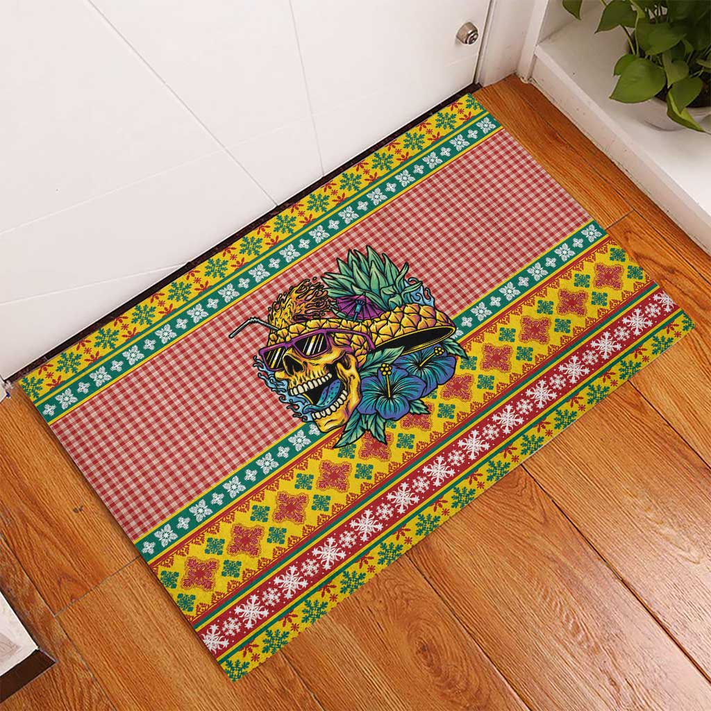 Hawaiian Pineapples Skull Rubber Doormat Mele Kalikimaka Palaka Quilt Pattern - Polynesian Pride