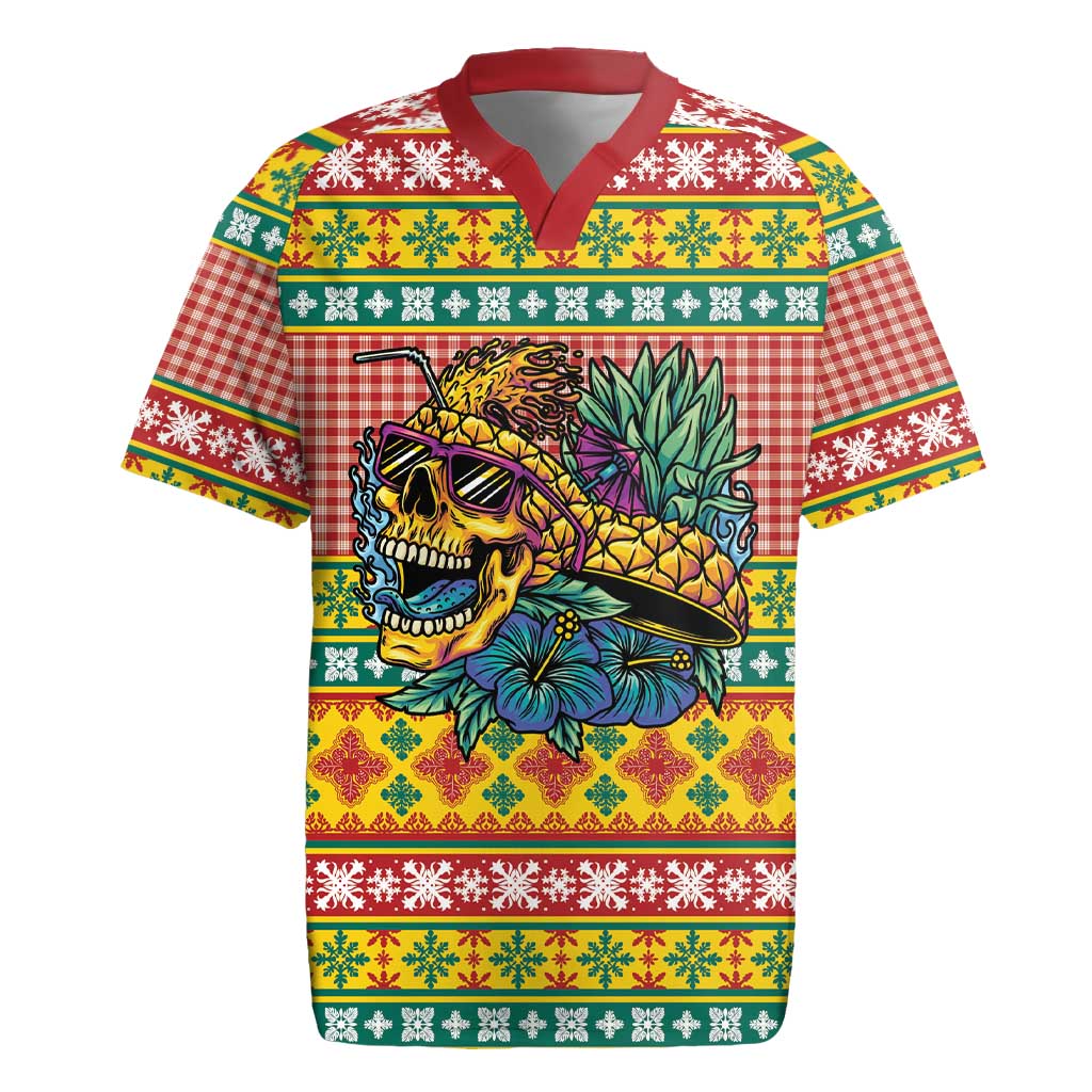 Hawaiian Pineapples Skull Rugby Jersey Mele Kalikimaka Palaka Quilt Pattern - Polynesian Pride
