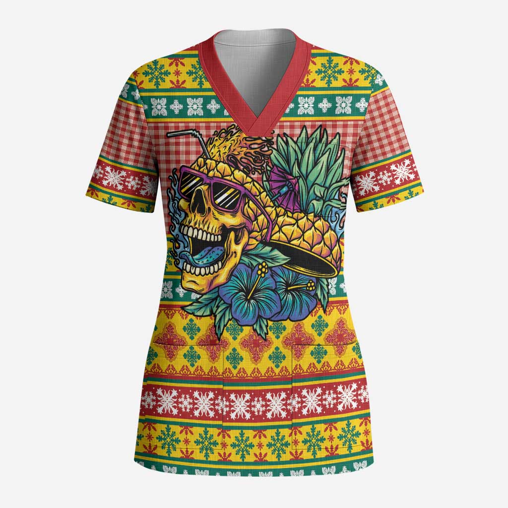 Hawaiian Pineapples Skull Scrub Top Mele Kalikimaka Palaka Quilt Pattern - Polynesian Pride