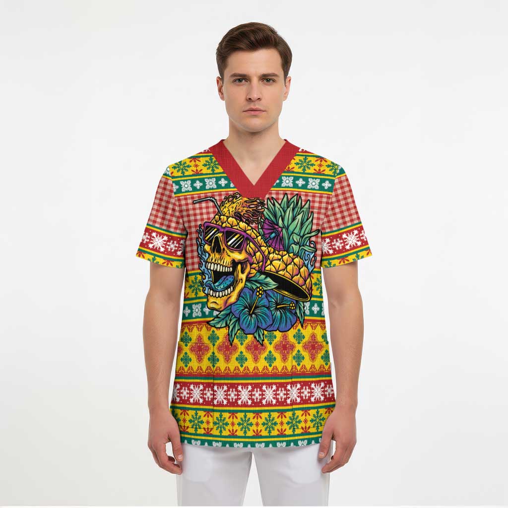 Hawaiian Pineapples Skull Scrub Top Mele Kalikimaka Palaka Quilt Pattern - Polynesian Pride