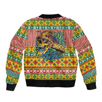 Hawaiian Pineapples Skull Sleeve Zip Bomber Jacket Mele Kalikimaka Palaka Quilt Pattern - Polynesian Pride